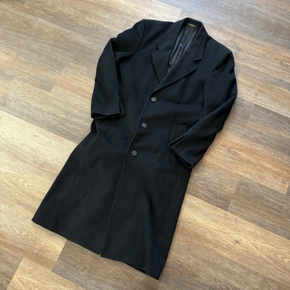 Christian‎ Aujard Mens Black Full Length Cashmere Blend Overcoat Classy Elevated